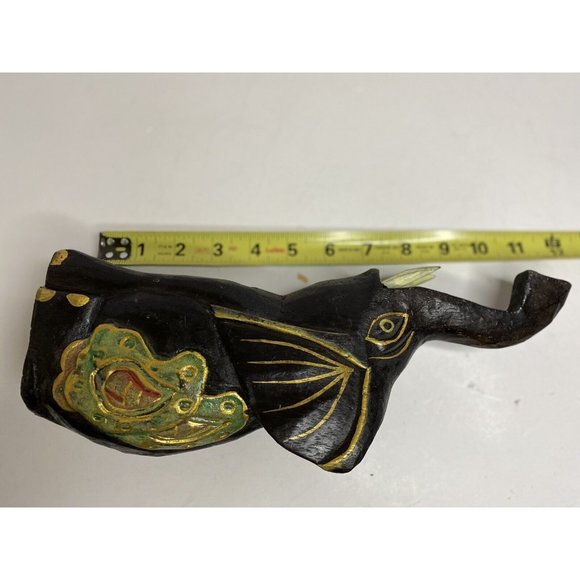 Hand Painted Carved Wooden Elephant Figurine Statue Rustic Hand Primitif Asian - Picture 8 of 13